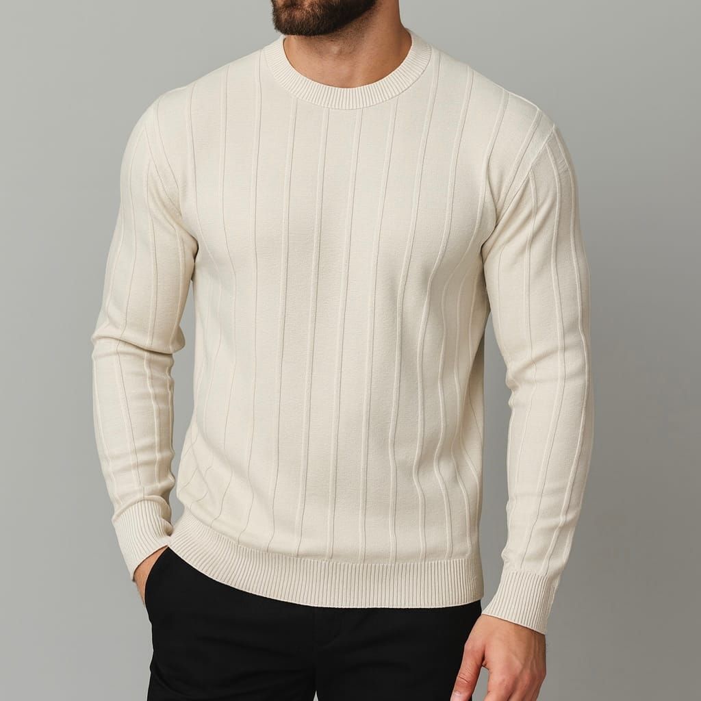 Cream Ribbed Knit Sweater gallery.thumbnail 1