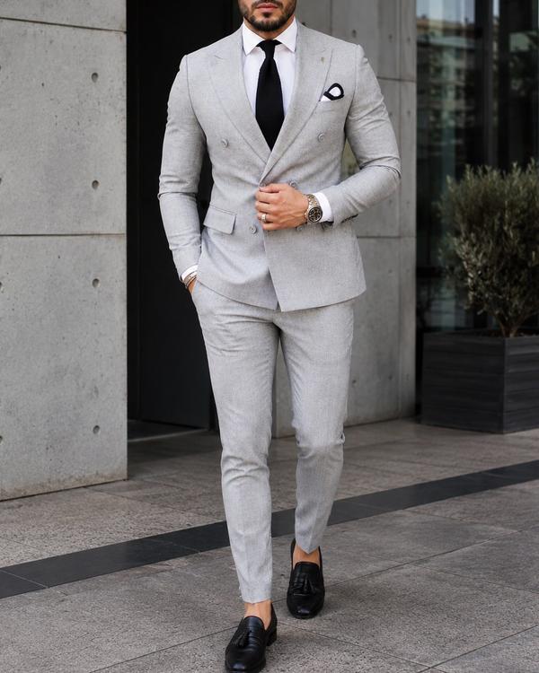 Light Grey Double-Breasted Suit