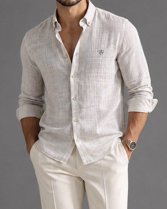 Textured Button-Down Shirt – Beige
