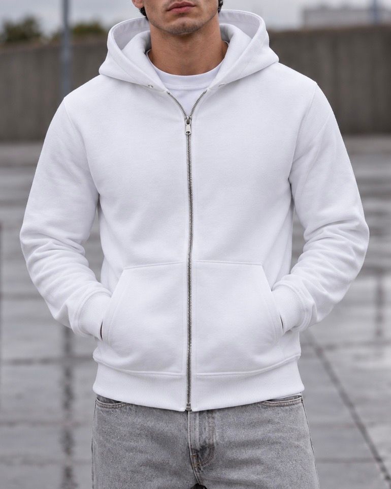 White Clean Zip Hoodie 2