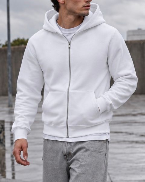 White Clean Zip Hoodie 1