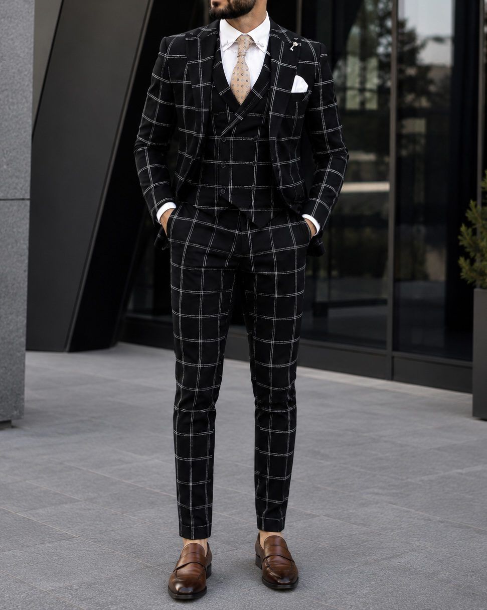 Black Checked Formal Suit gallery.thumbnail 2