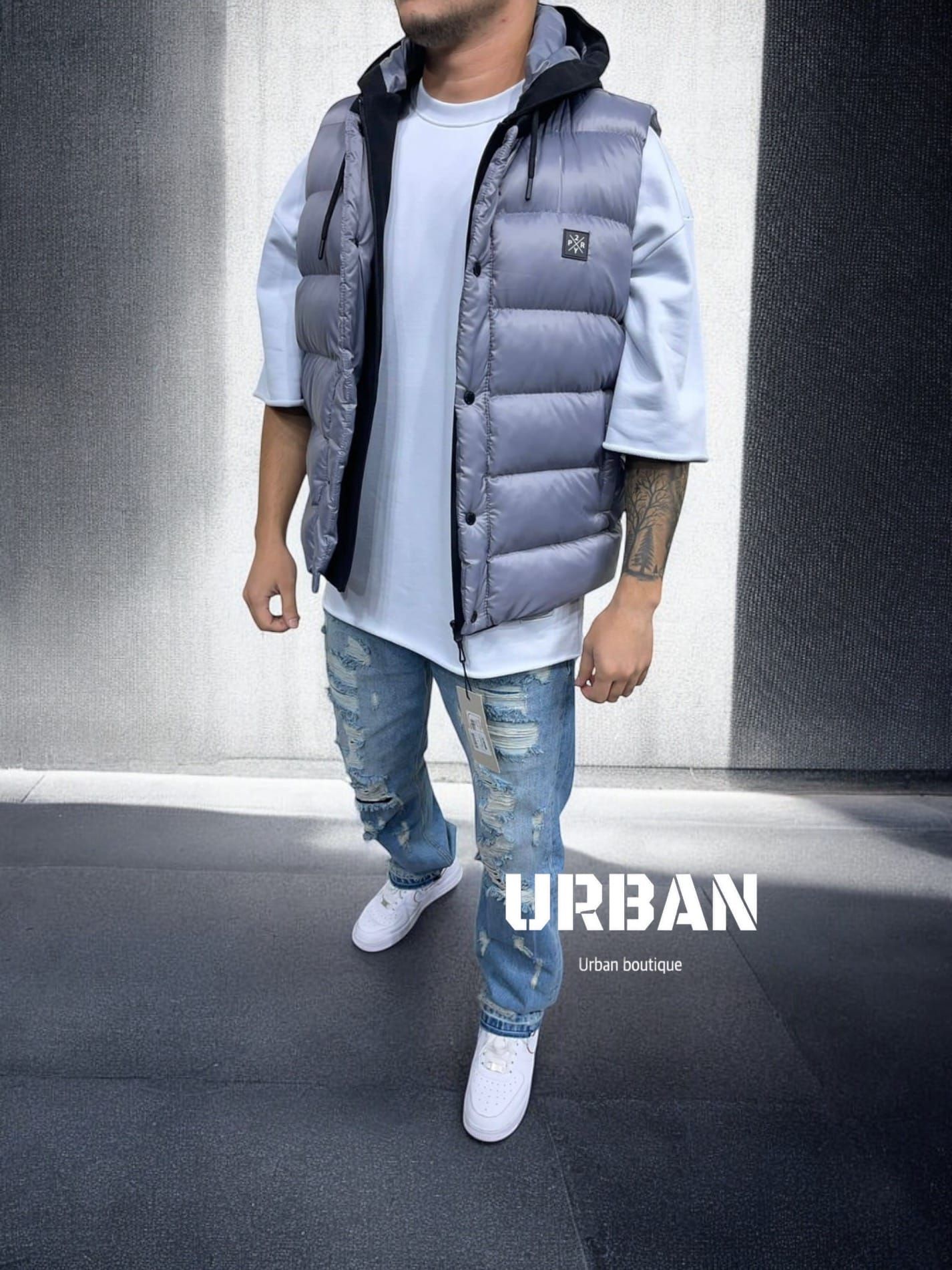 Grey Hooded Puffer Vest gallery.thumbnail 2