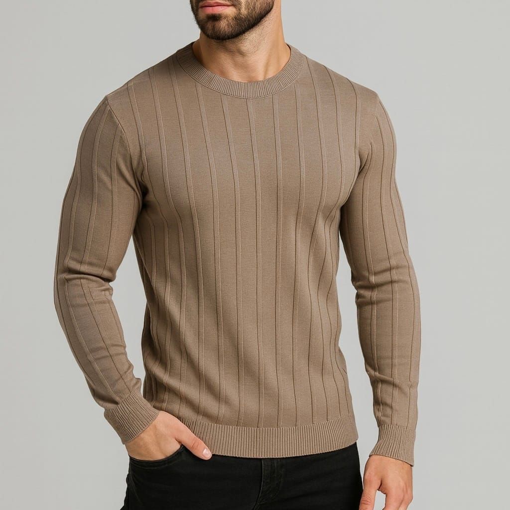 Taupe Ribbed Knit Sweater gallery.thumbnail 1