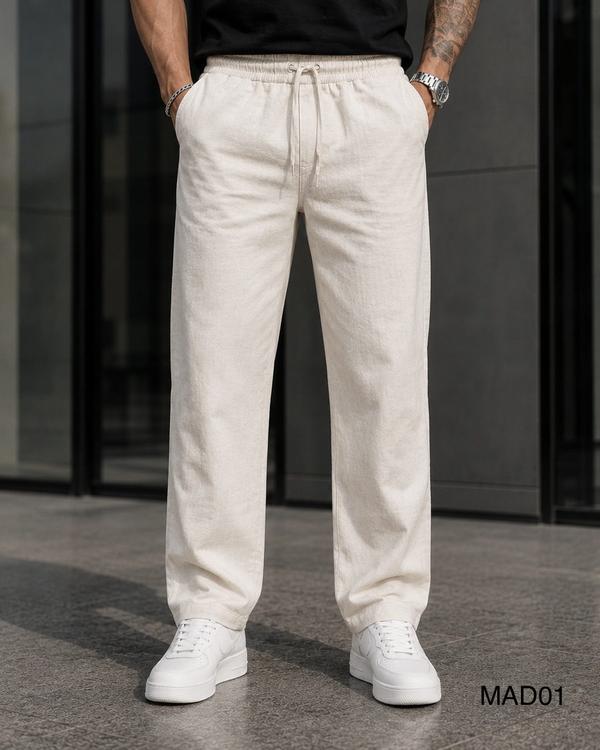 Relaxed Drawstring Linen Trousers – Cream