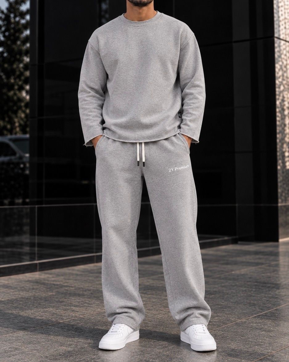Grey Relaxed Crewneck Tracksuit Set 1