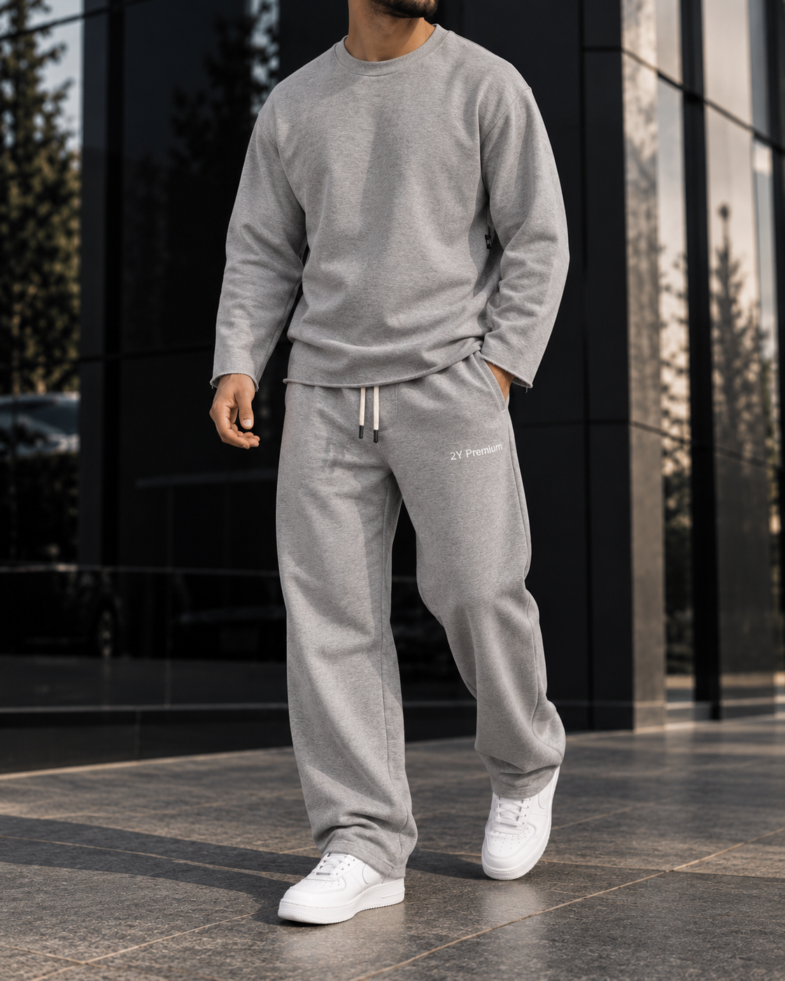 Grey Relaxed Crewneck Tracksuit Set 2