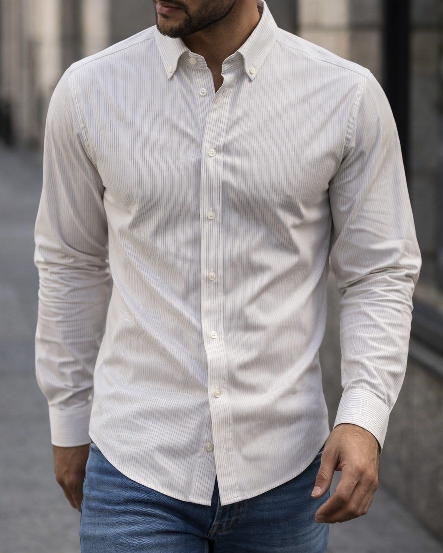 White Beige Pinstripe Shirt gallery.thumbnail 1