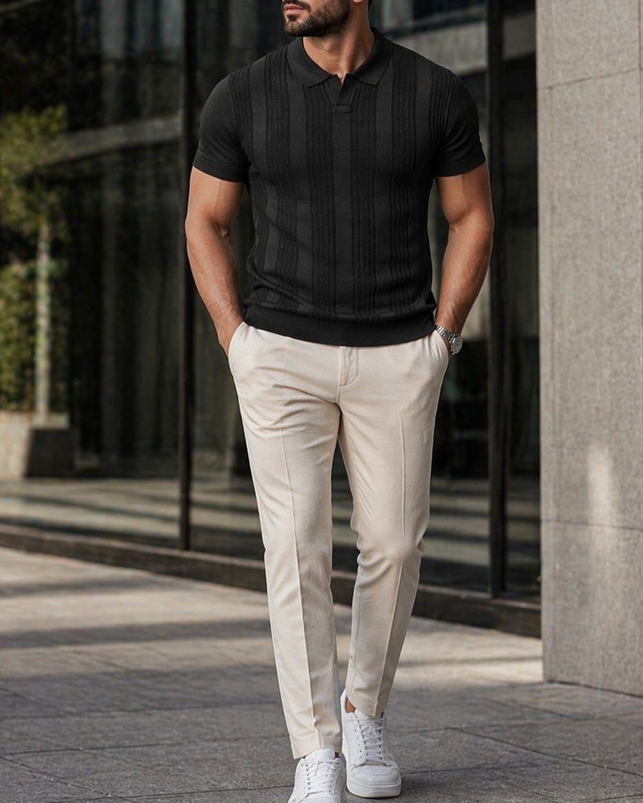 Textured Knit Polo – Black gallery.thumbnail 2