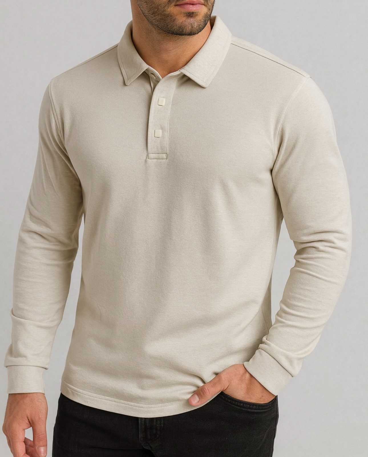 LONG-SLEEVE PREMIUM POLO – BEIGE gallery.thumbnail 2