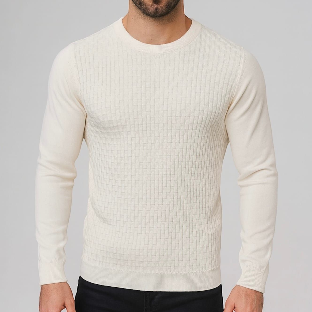 Milk White Textured Knit Sweater gallery.thumbnail 1
