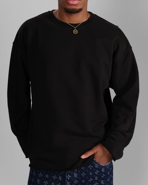 Black Raw Edge Crewneck Sweatshirt