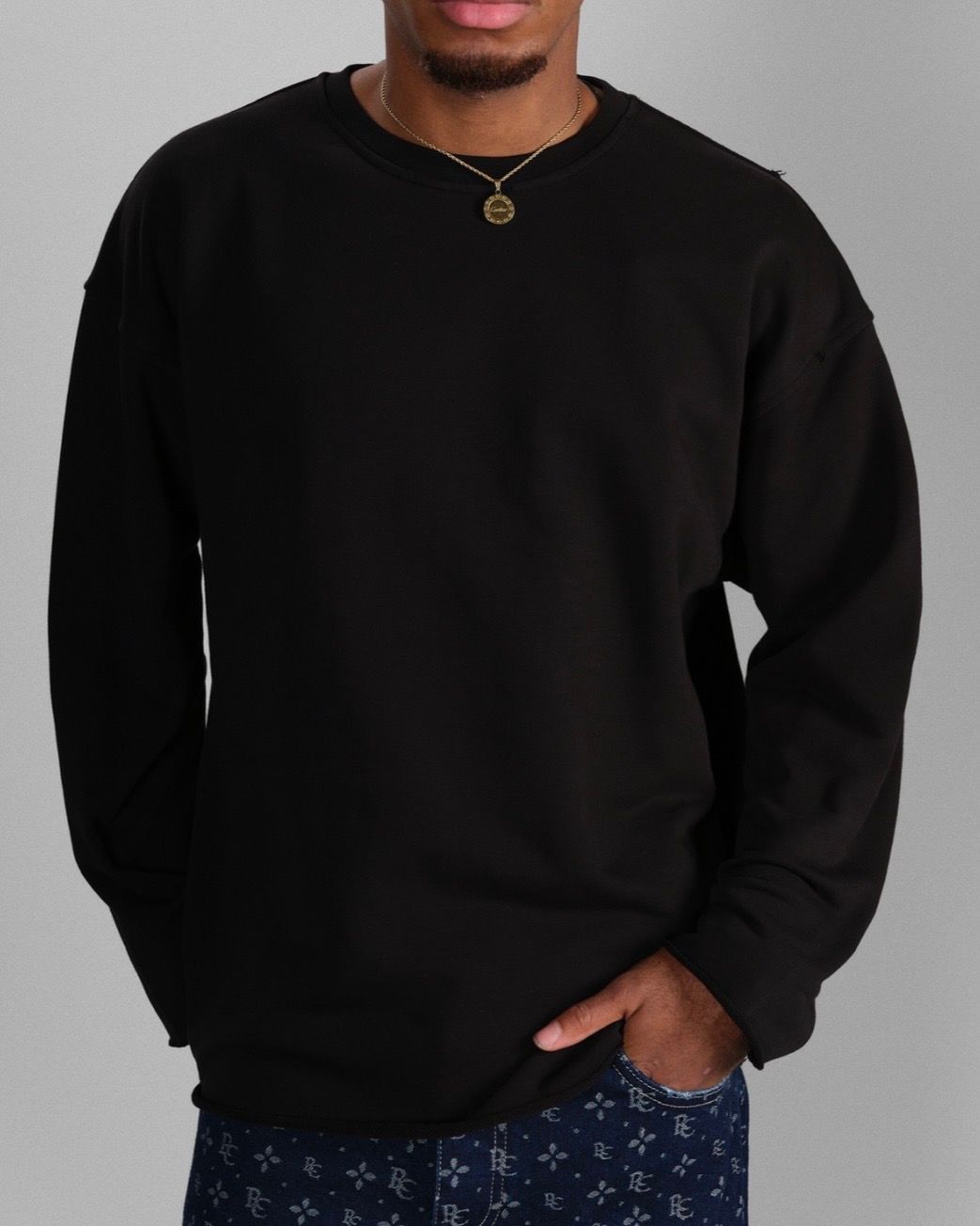 Black Raw Edge Crewneck Sweatshirt 1