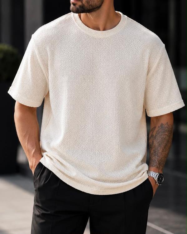 Textured Oversized T-Shirt – Beige