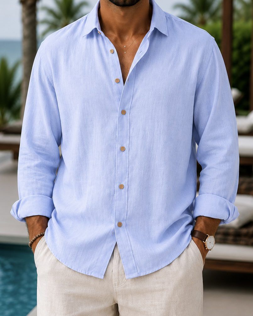 Sky Blue Linen Blend Shirt 1