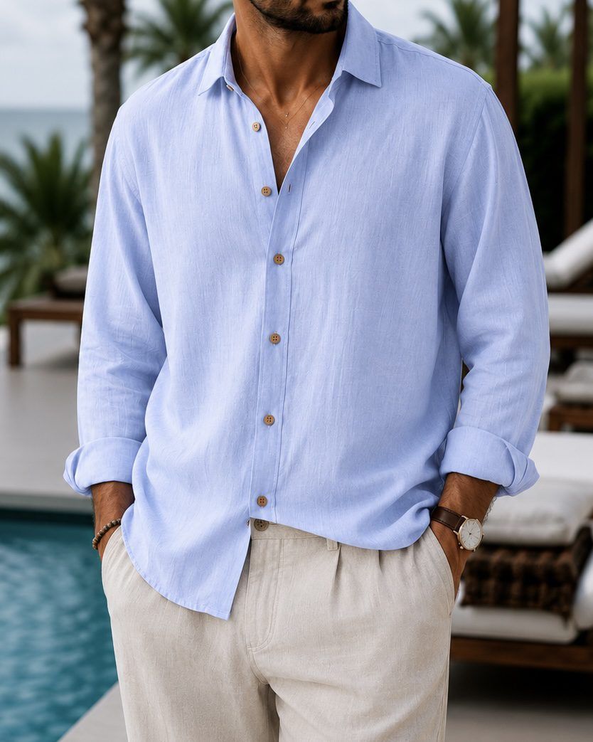 Sky Blue Linen Blend Shirt gallery.thumbnail 2