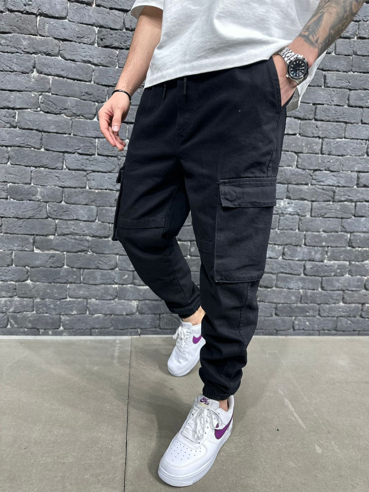 Black Utility Pocket Cargo Joggers 1