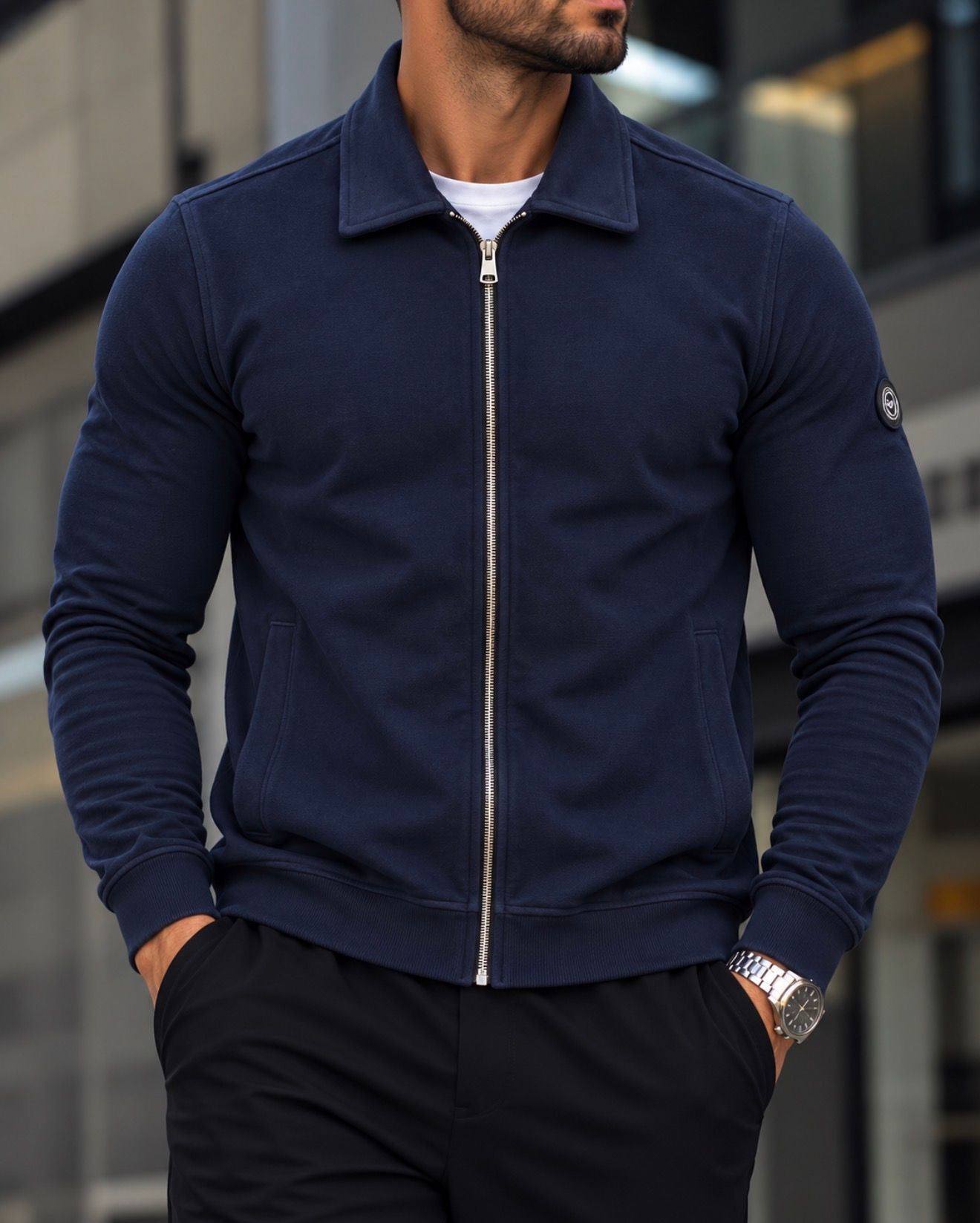 Navy Blue Collared Zip Sweatshirt gallery.thumbnail 2