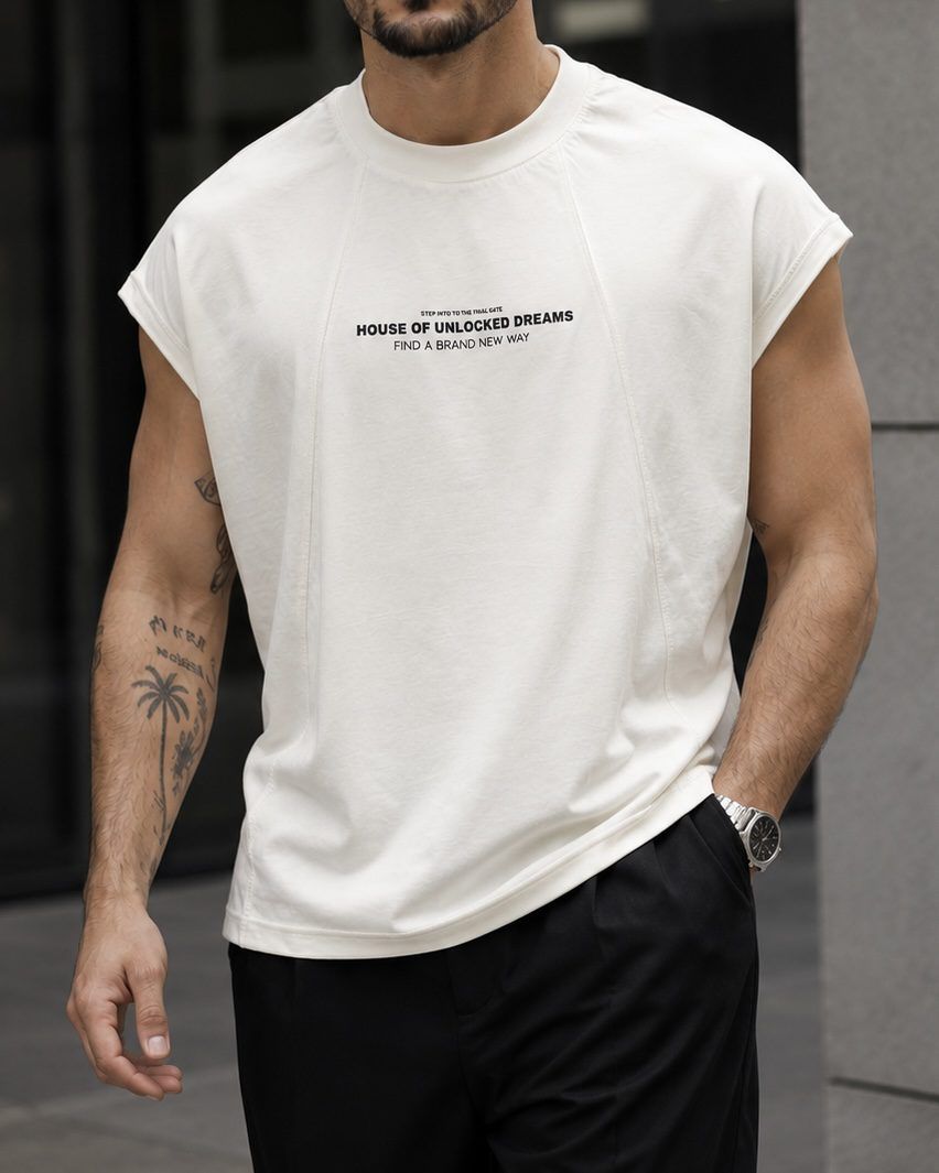Sleeveless Statement T-Shirt – White gallery.thumbnail 3