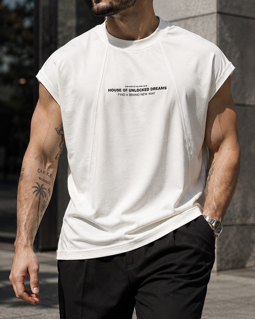 Sleeveless Statement T-Shirt – White gallery.thumbnail 4