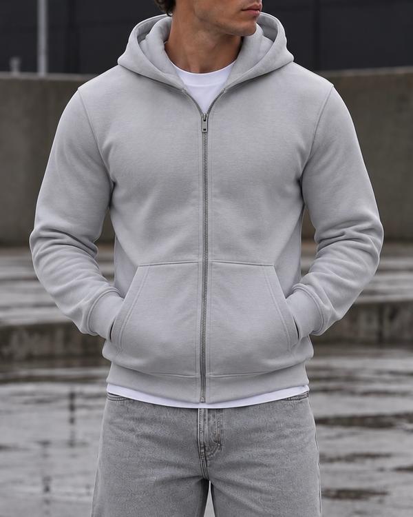 Grey Clean Zip Hoodie