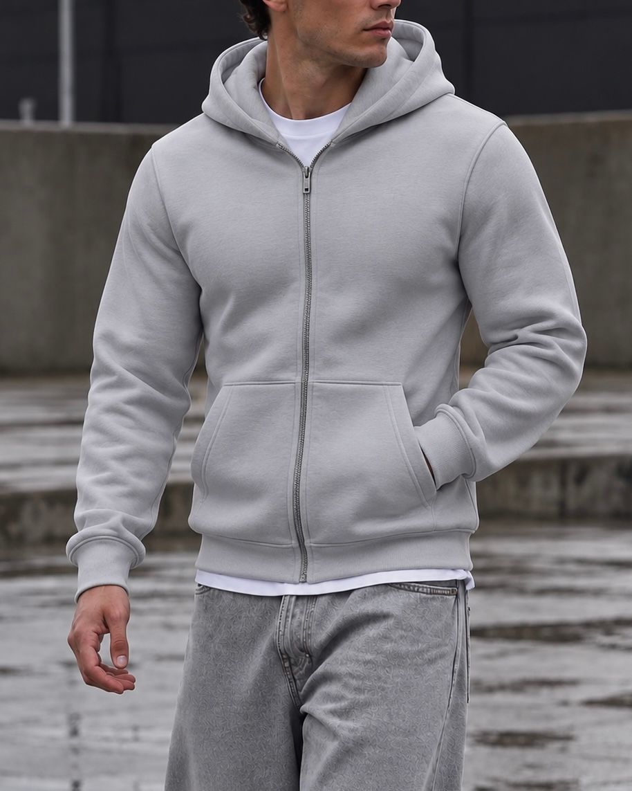 Grey Clean Zip Hoodie gallery.thumbnail 2