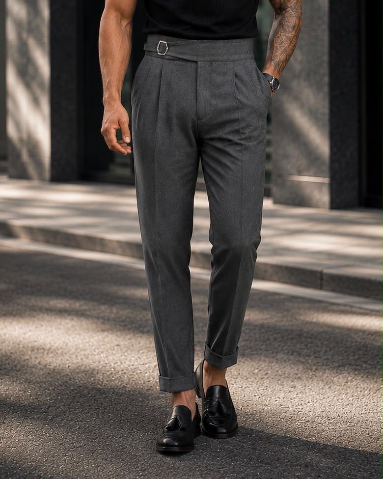 Double Pleat Side Adjuster Trousers – Charcoal Grey gallery.thumbnail 2