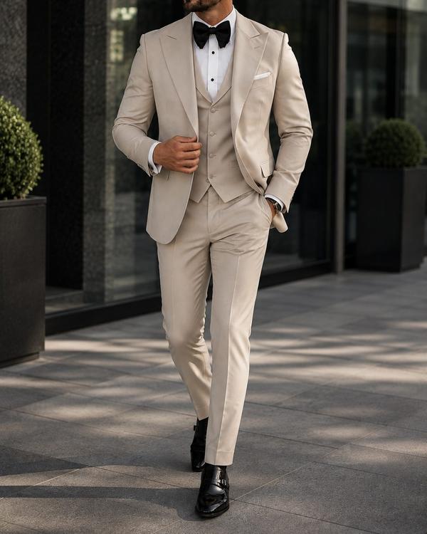 Cream Satin Lapel Tuxedo