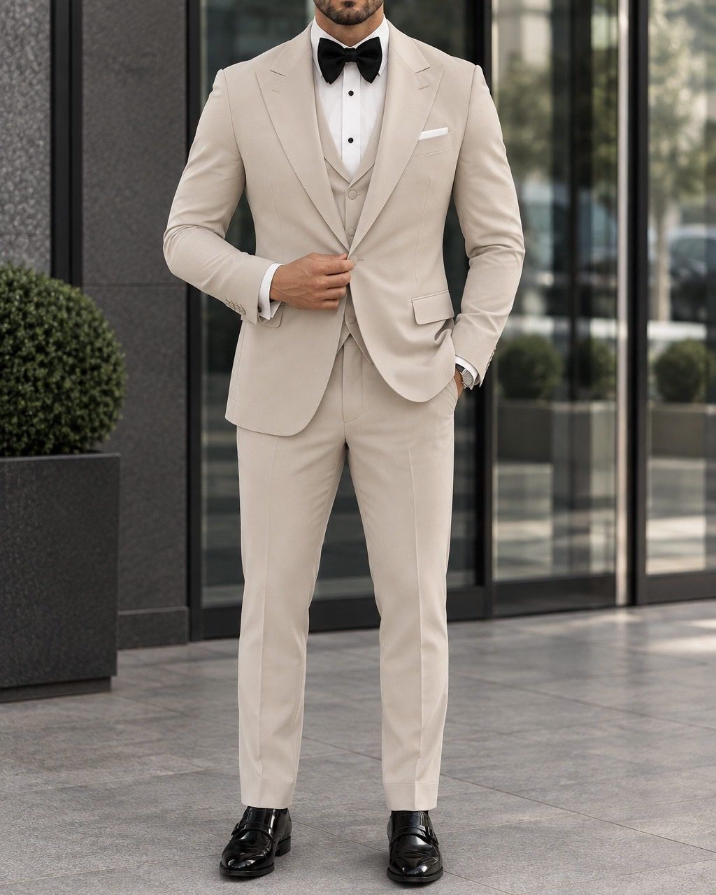 Cream Satin Lapel Tuxedo gallery.thumbnail 3