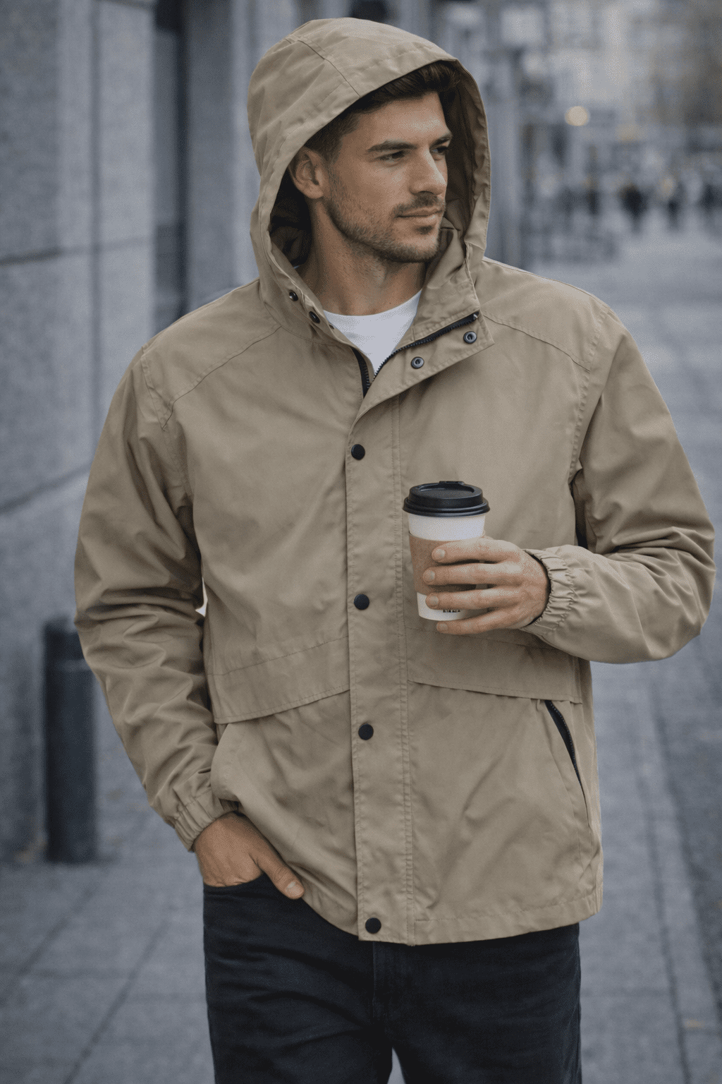 Noir Prestige Hooded Jacket – Beige gallery.thumbnail 1