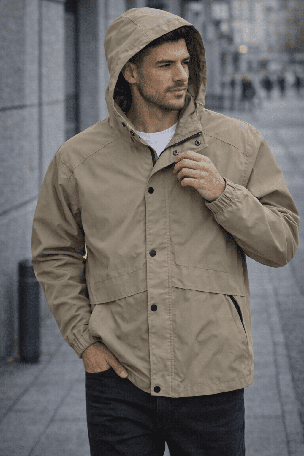 Noir Prestige Hooded Jacket – Beige gallery.thumbnail 2