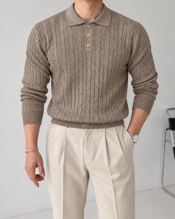 Taupe Textured Knit Polo