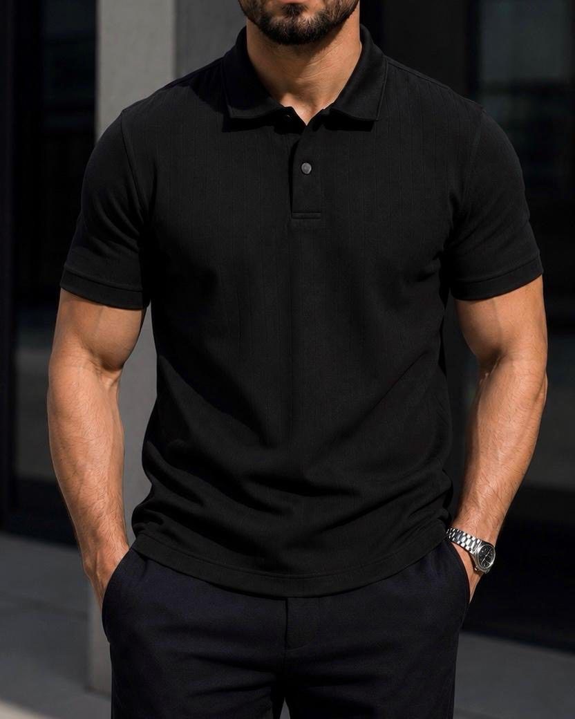 Ribbed Polo Shirt – Black gallery.thumbnail 1
