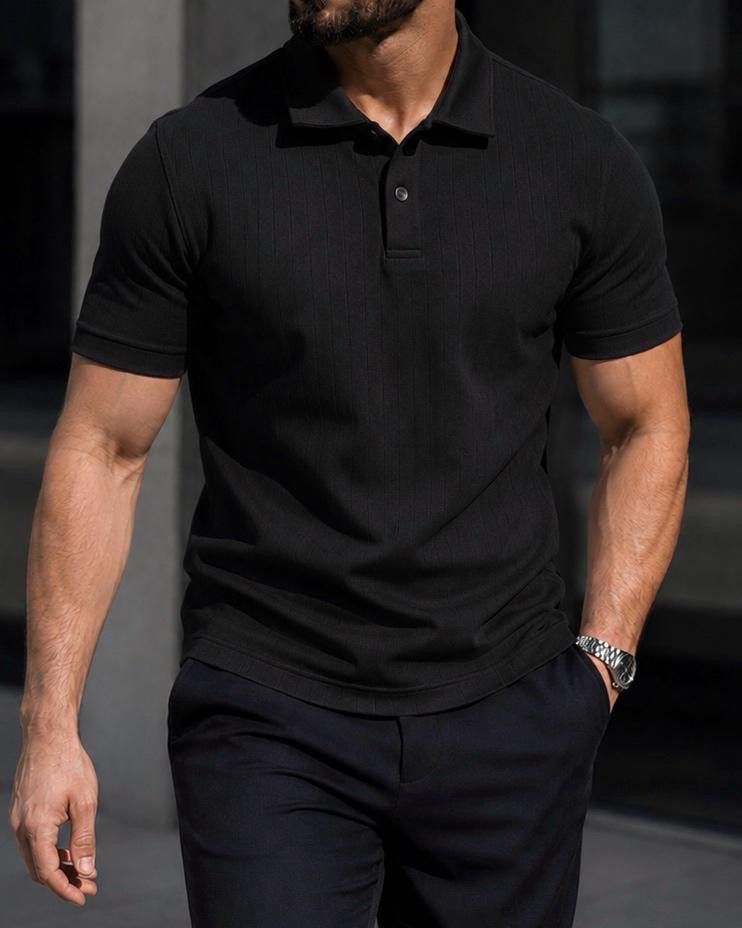 Ribbed Polo Shirt – Black gallery.thumbnail 2