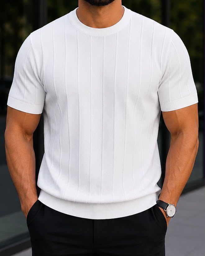 White Ribbed Knit T-Shirt gallery.thumbnail 1
