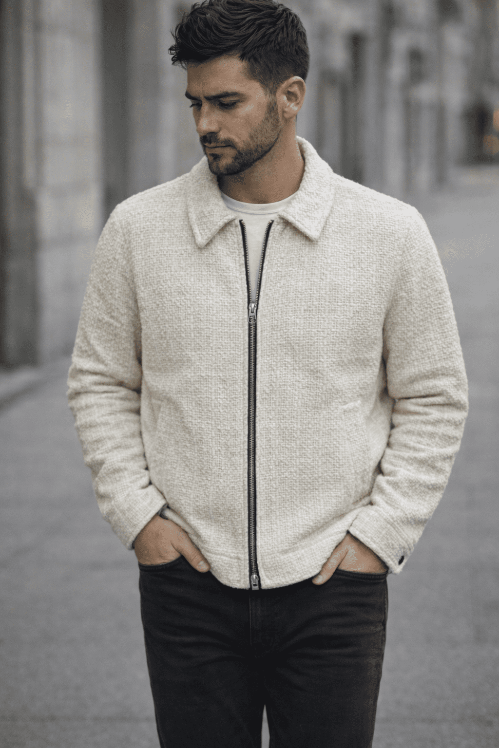 Urban Texture Zip Jacket – Cream gallery.thumbnail 2