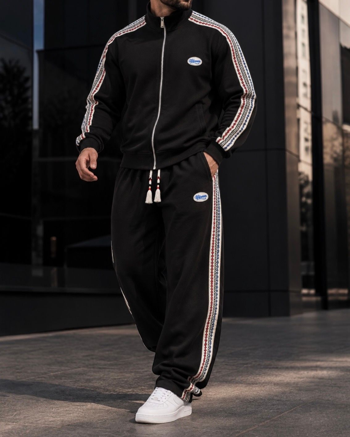 Black Contrast Tape Tracksuit Set gallery.thumbnail 1