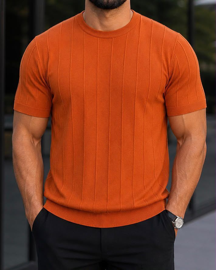 Orange Ribbed Knit T-Shirt gallery.thumbnail 1