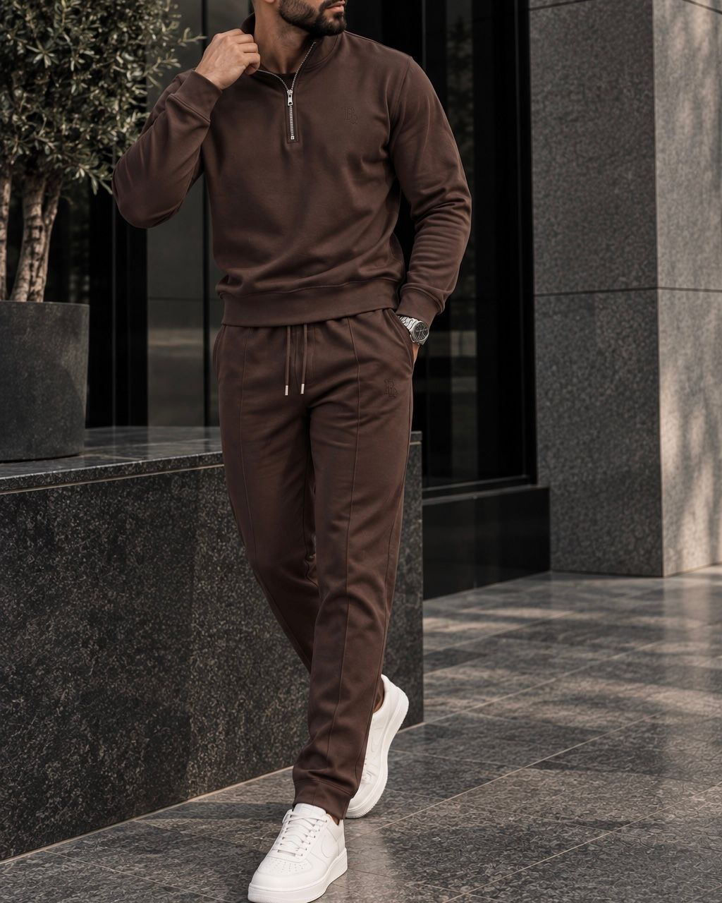 Brown Quarter Zip Tracksuit Set gallery.thumbnail 2
