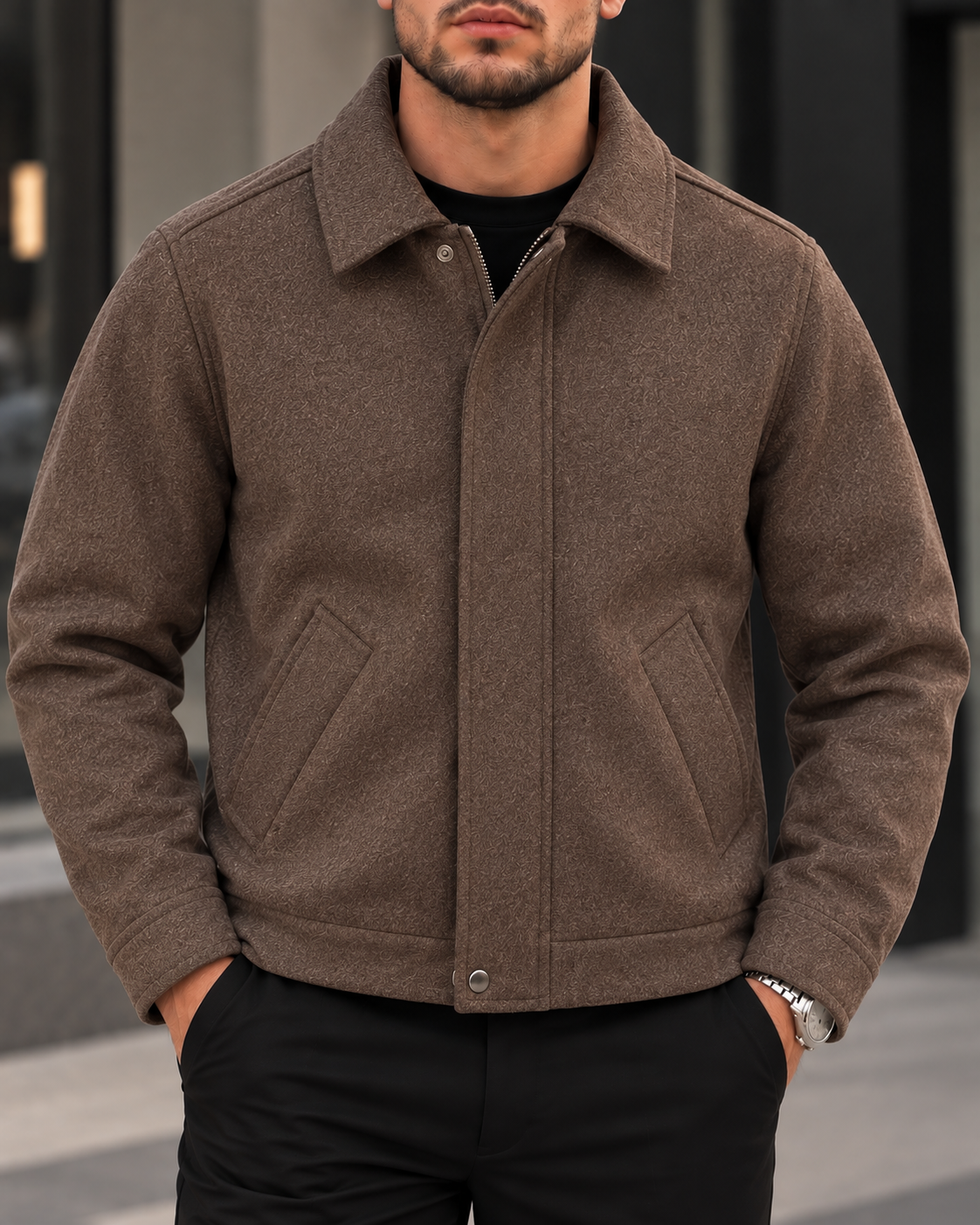 Brown Minimal Collar Jacket gallery.thumbnail 1