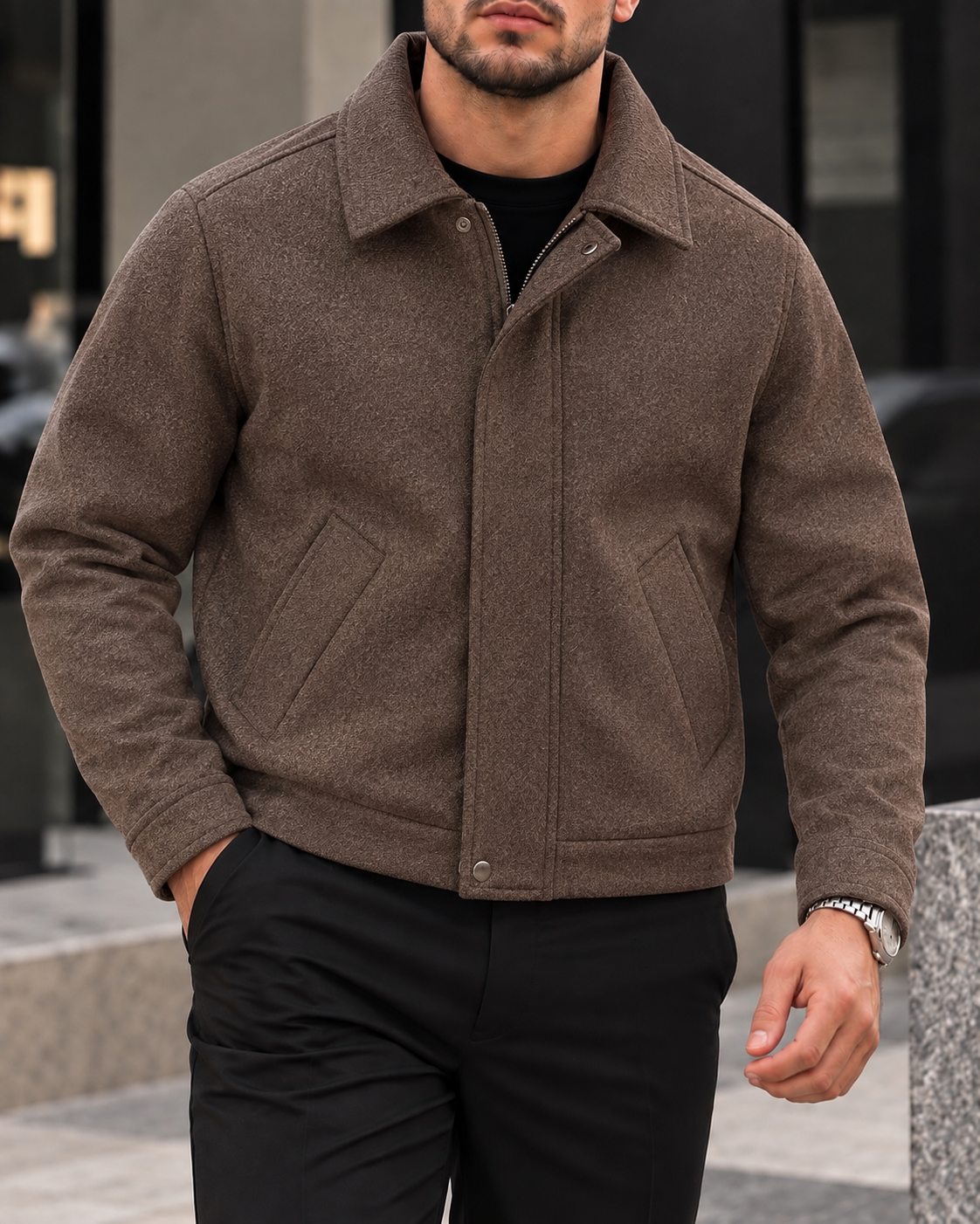 Brown Minimal Collar Jacket gallery.thumbnail 2