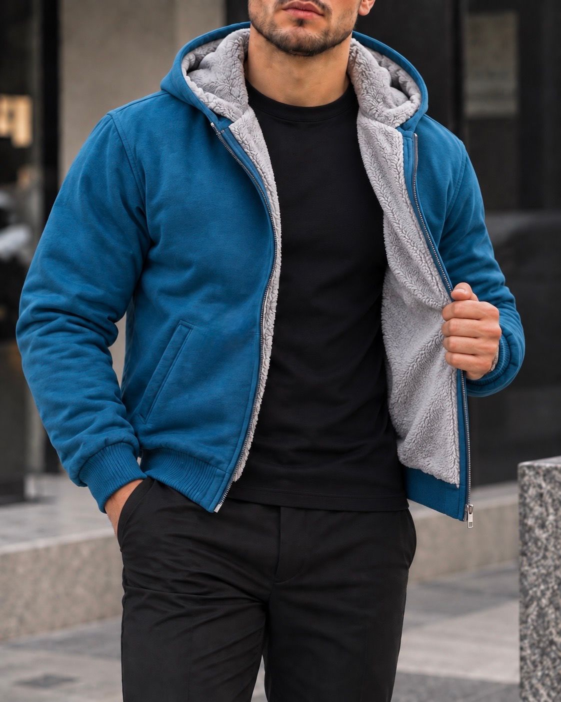 Blue Sherpa-Lined Zip Hoodie gallery.thumbnail 2