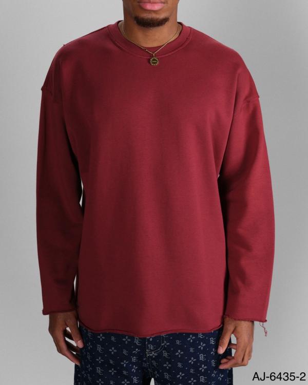 Burgundy Raw Edge Crewneck Sweatshirt