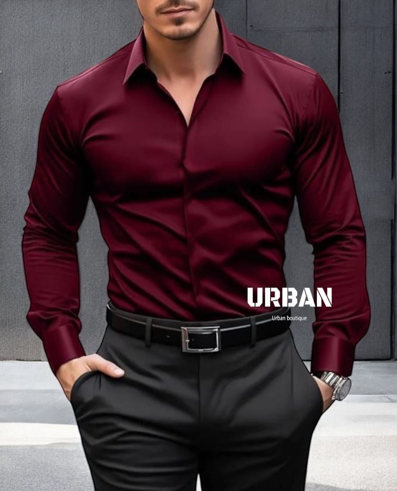 Burgundy Long Sleeve Shirt gallery.thumbnail 1