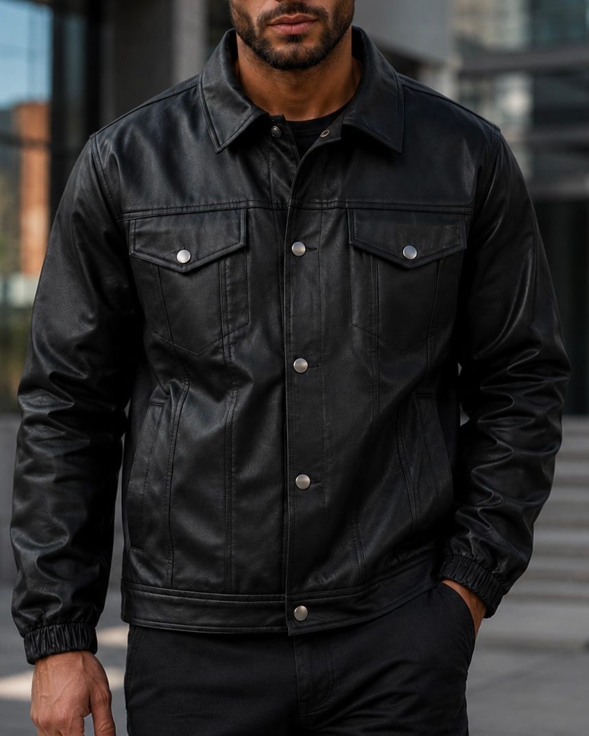     Black Faux Leather Jacket gallery.thumbnail 1