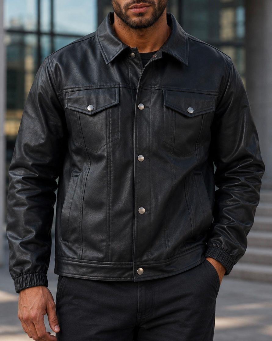     Black Faux Leather Jacket gallery.thumbnail 2