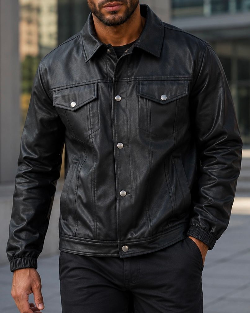     Black Faux Leather Jacket gallery.thumbnail 3