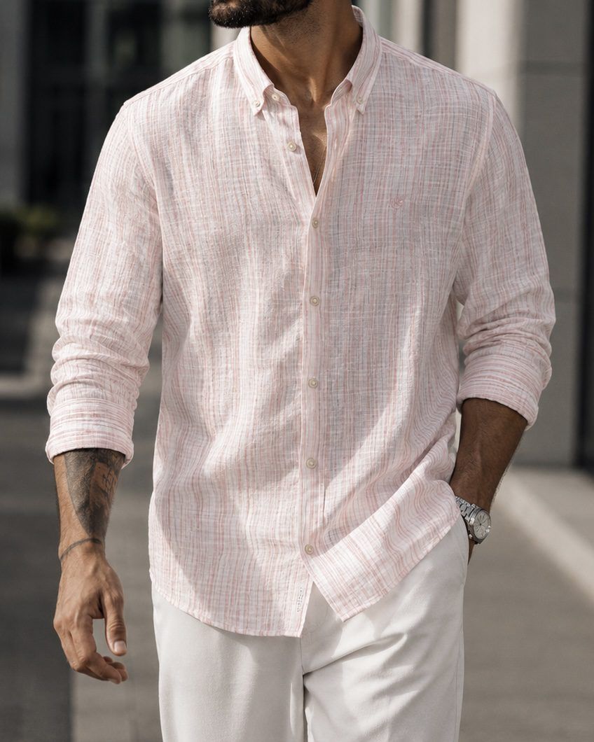 Textured Linen Shirt – Soft Pink gallery.thumbnail 2