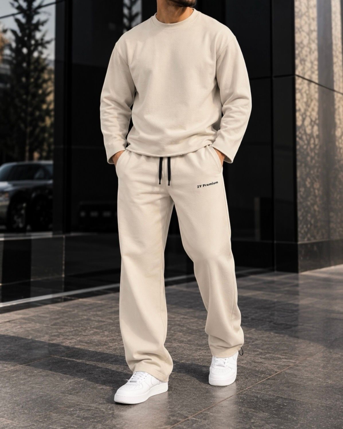 Beige Relaxed Crewneck Tracksuit Set gallery.thumbnail 2