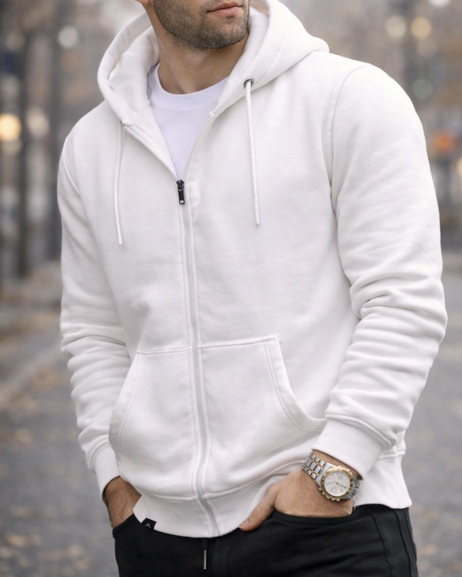 Zip-Up Hoodie – White 1